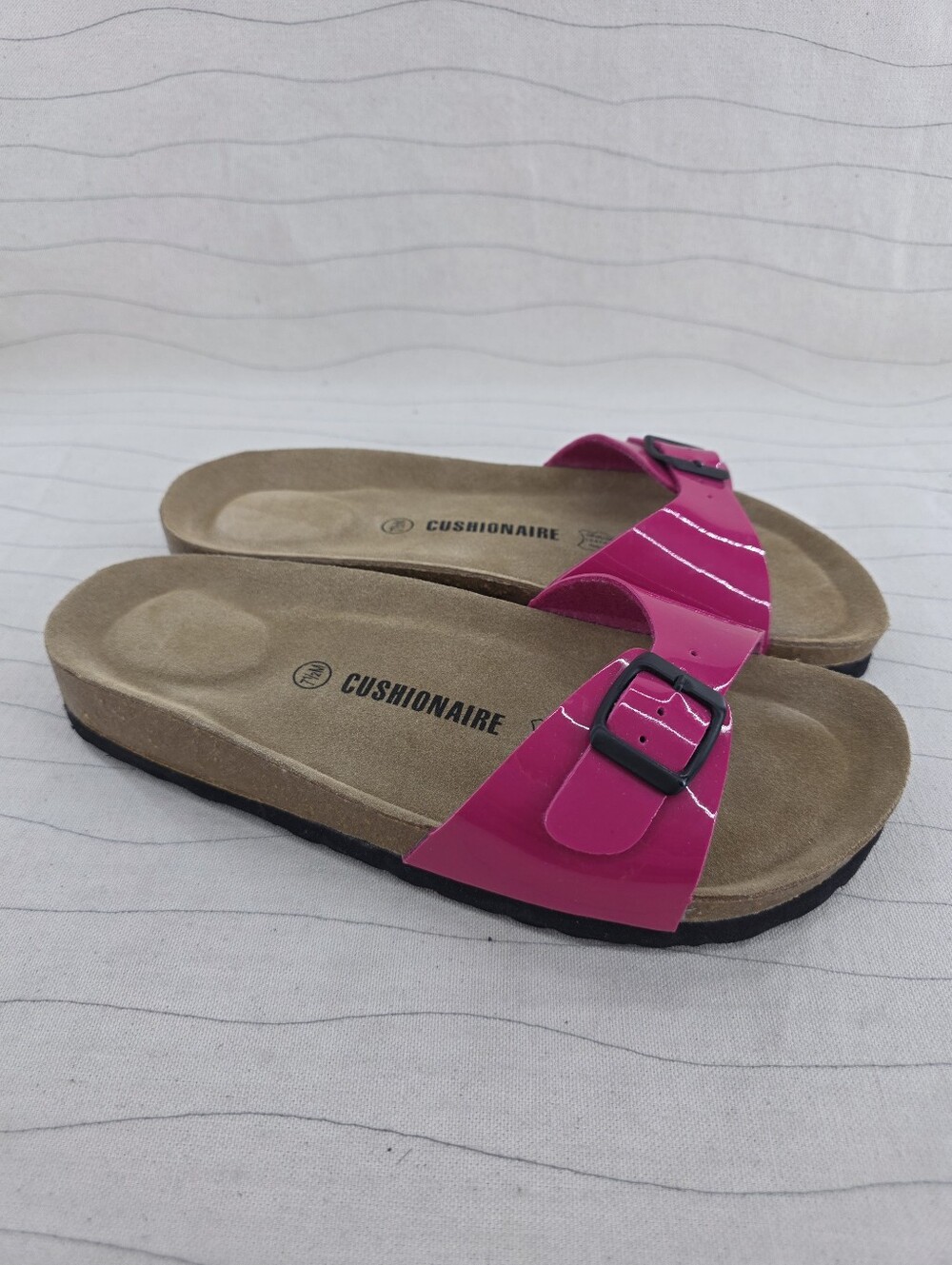Cushionaire Womens Luca Single Strap Pink Tan W/ Buckle Slip On Sandals Size 7.5